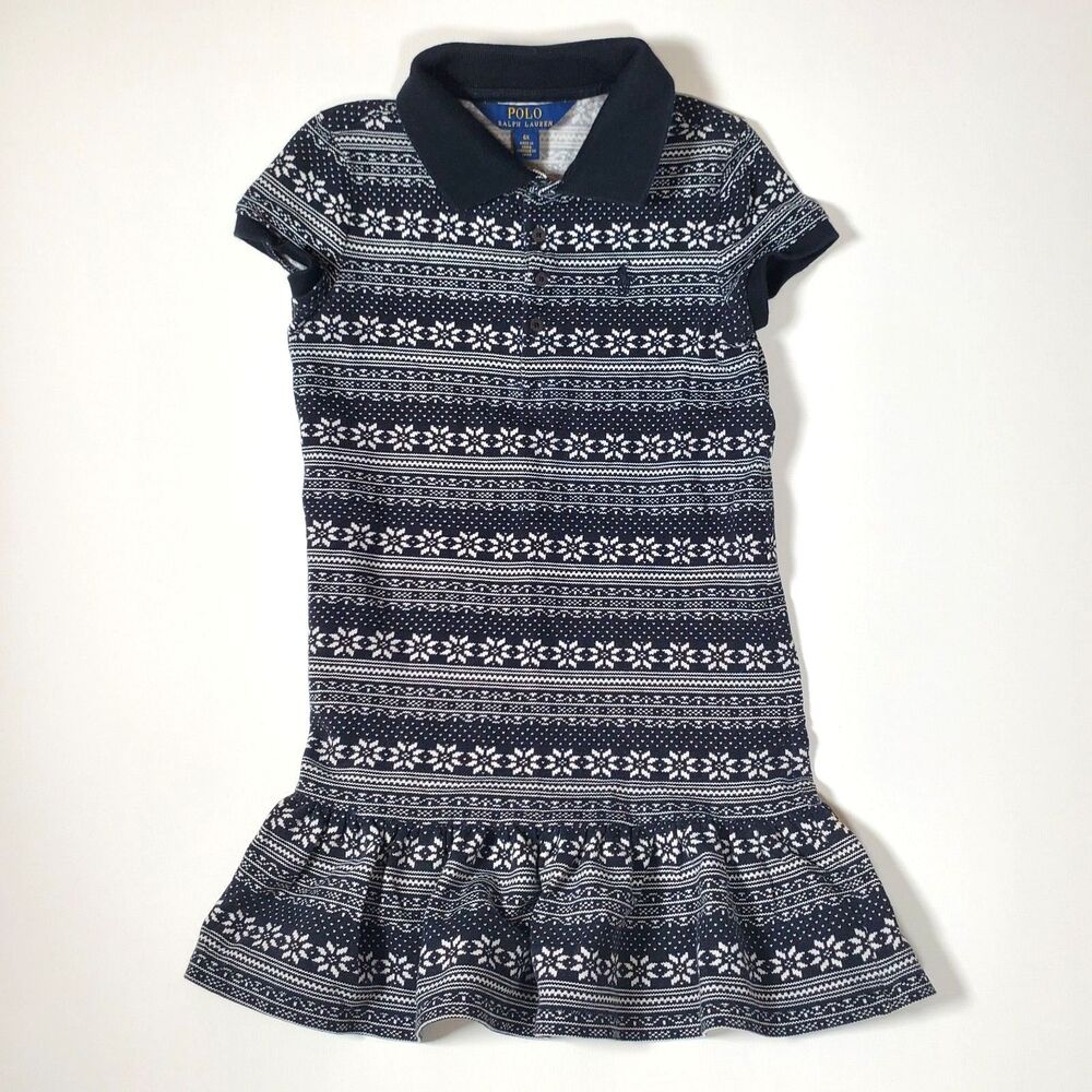 Polo Ralph Lauren Girl’s Dress 6X Black White Fair Isle Cotton Collared Classic